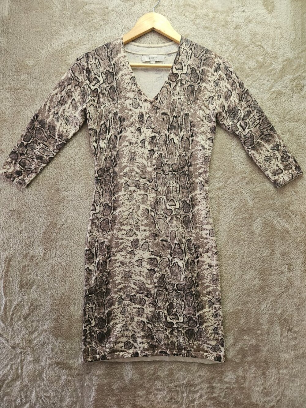 LOFT Dress Snakeskin-Inspired Print Animal Ivory Python Women's Size S